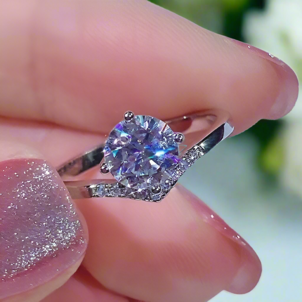Crown Style 1.0 Ct Round Cut Diamond Engagement Ring-Evani Jewelry