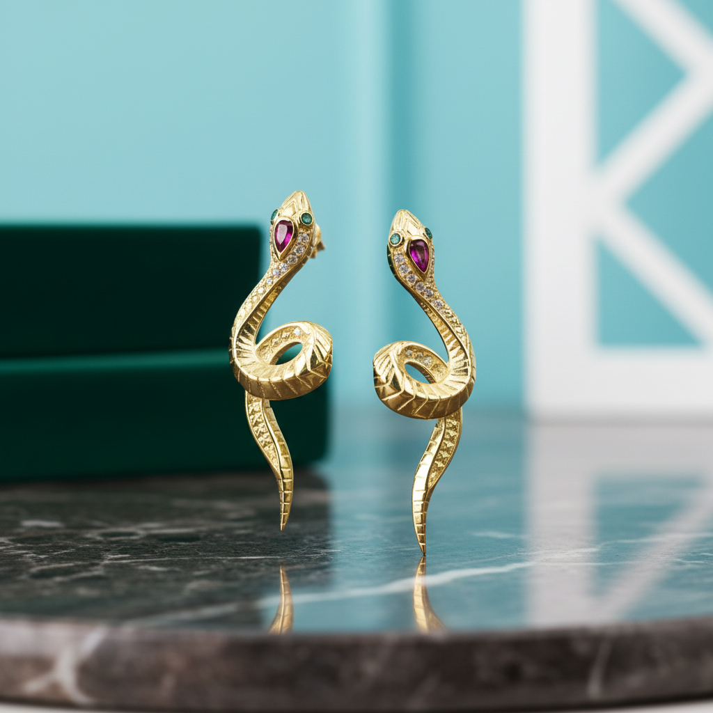 Curved Snake Vintage Stud Earrings-Evani Jewelry
