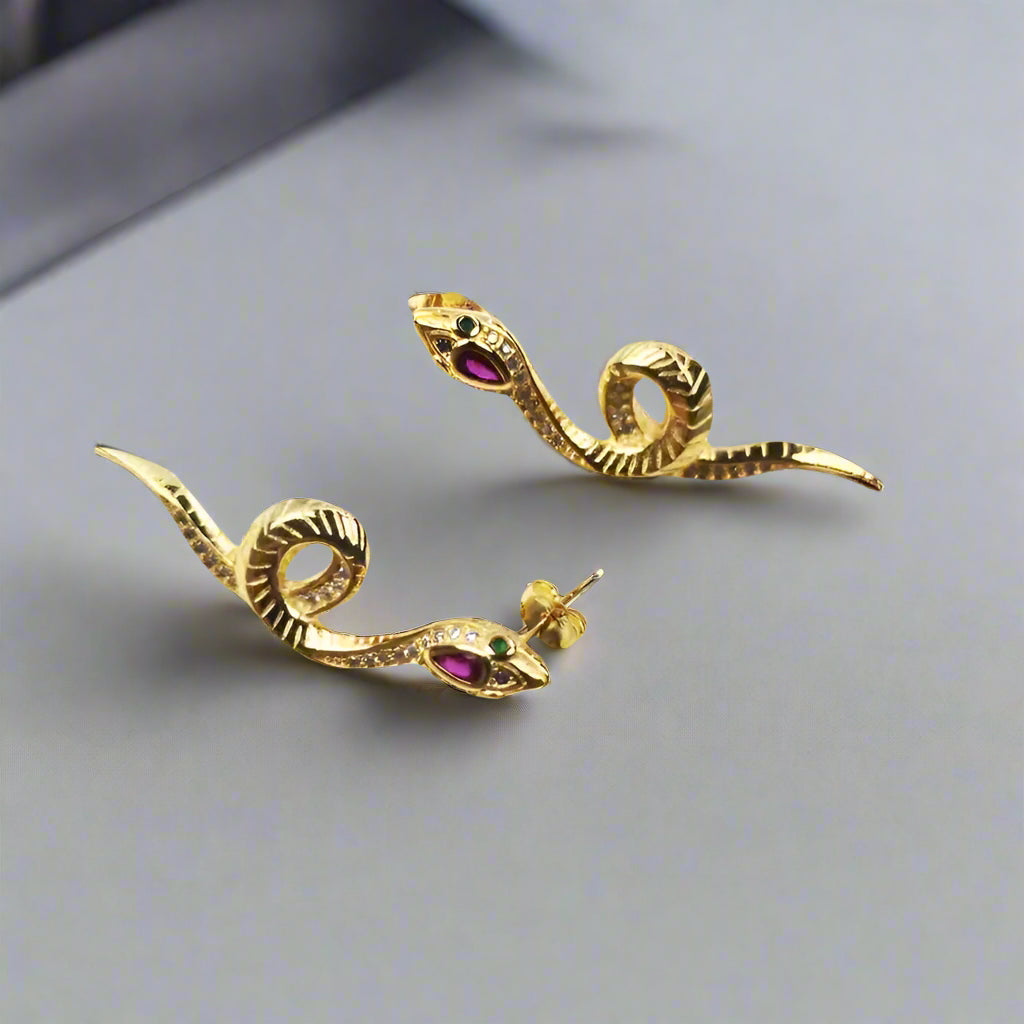 Curved Snake Vintage Stud Earrings-Evani Naomi Jewelry