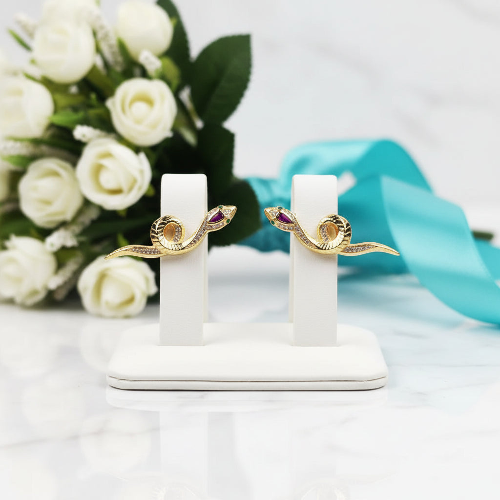Curved Snake Vintage Stud Earrings-Evani Jewelry