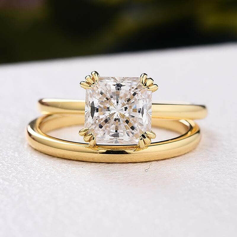 Cushion Cut 1.8ct Diamond Yellow Gold Bridal Ring Set-Evani Jewelry