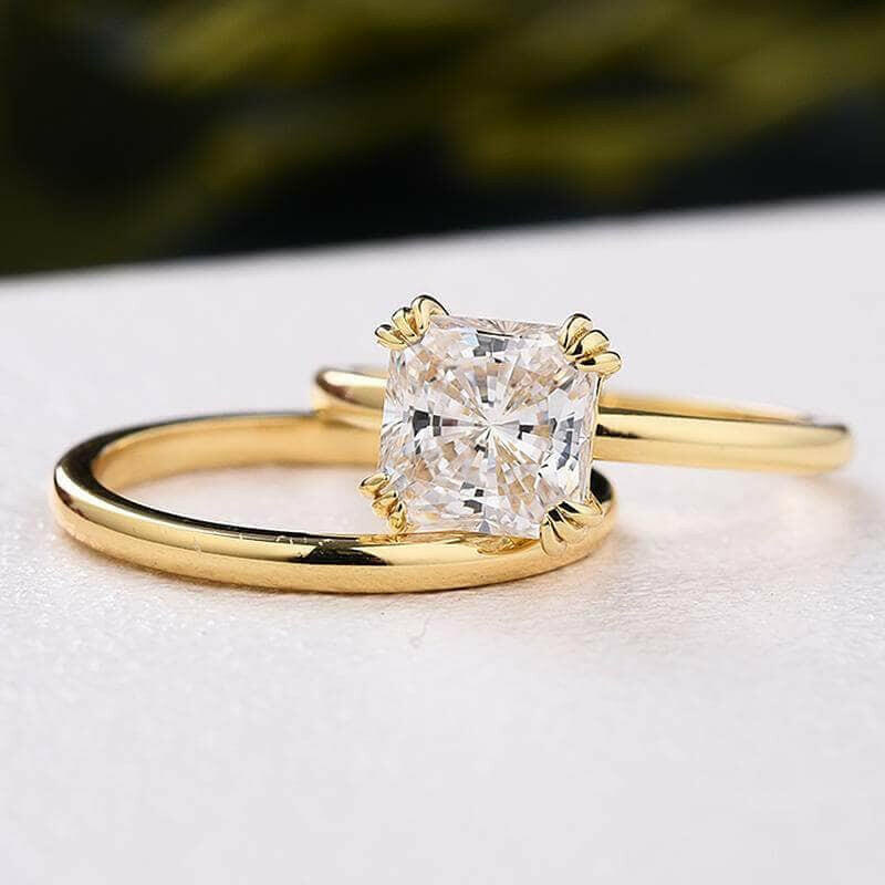 Cushion Cut 1.8ct Diamond Yellow Gold Bridal Ring Set-Evani Naomi Jewelry