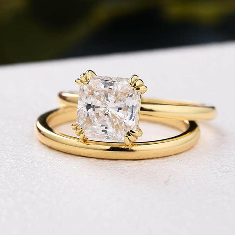 Cushion Cut 1.8ct Diamond Yellow Gold Bridal Ring Set-Evani Jewelry
