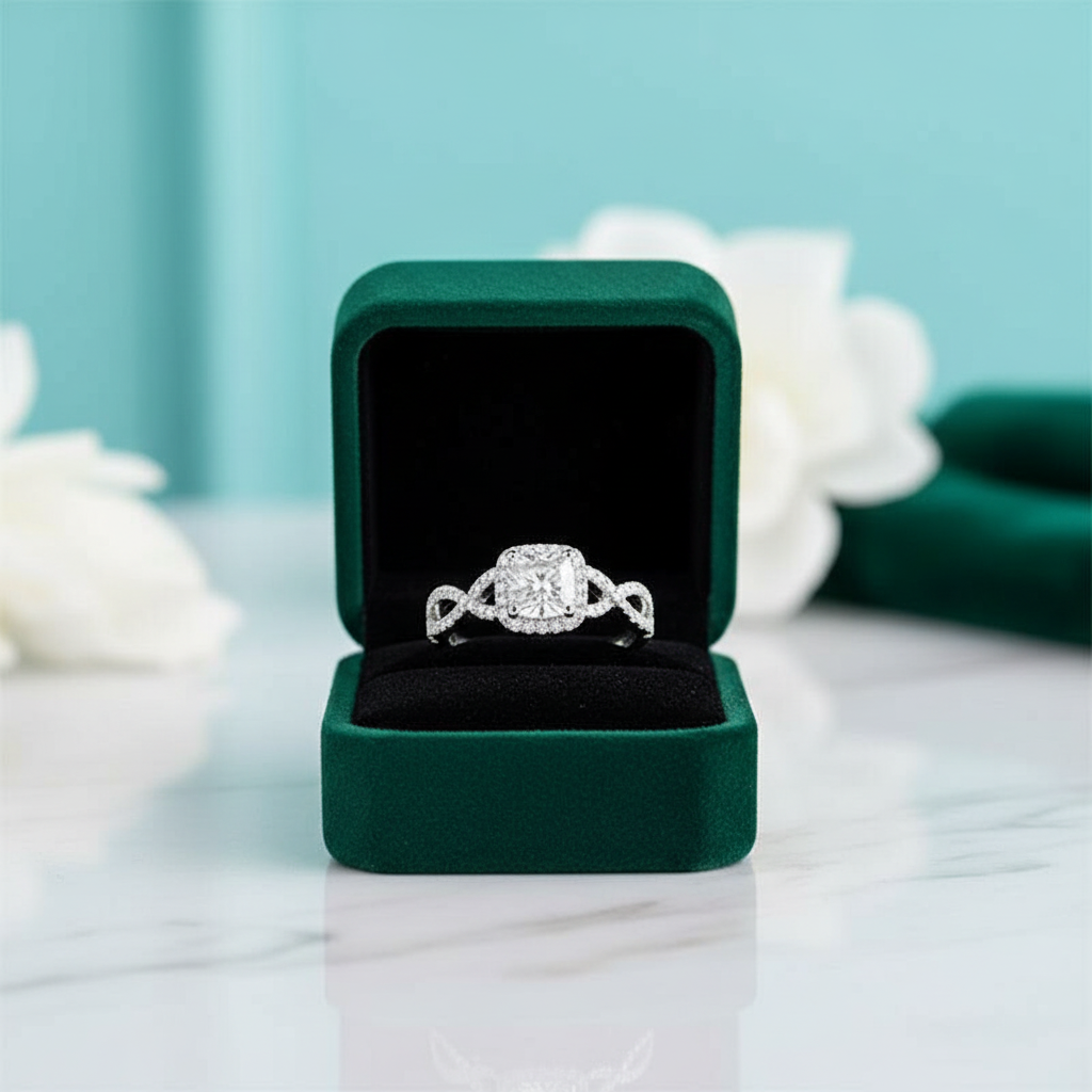 Cushion Cut 1ct Diamond OptionHalo 14K Engagement Ring - Evani Naomi Jewelry