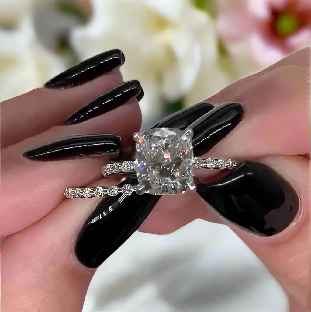 Cushion Cut 2.0 ct Diamond Bridal Ring Set-Evani Jewelry