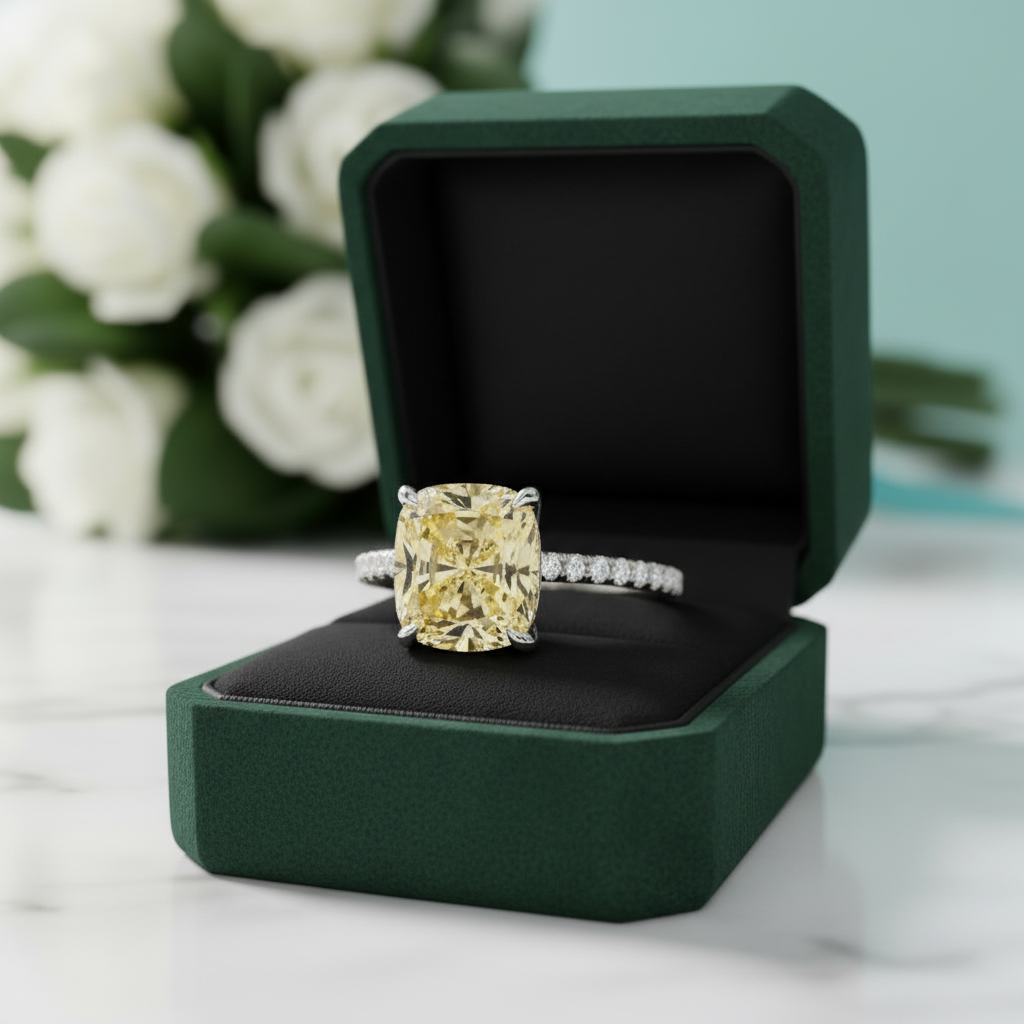Cushion Cut 3.0 ct Yellow Sapphire Diamond Option Engagement Ring - Evani Naomi Jewelry