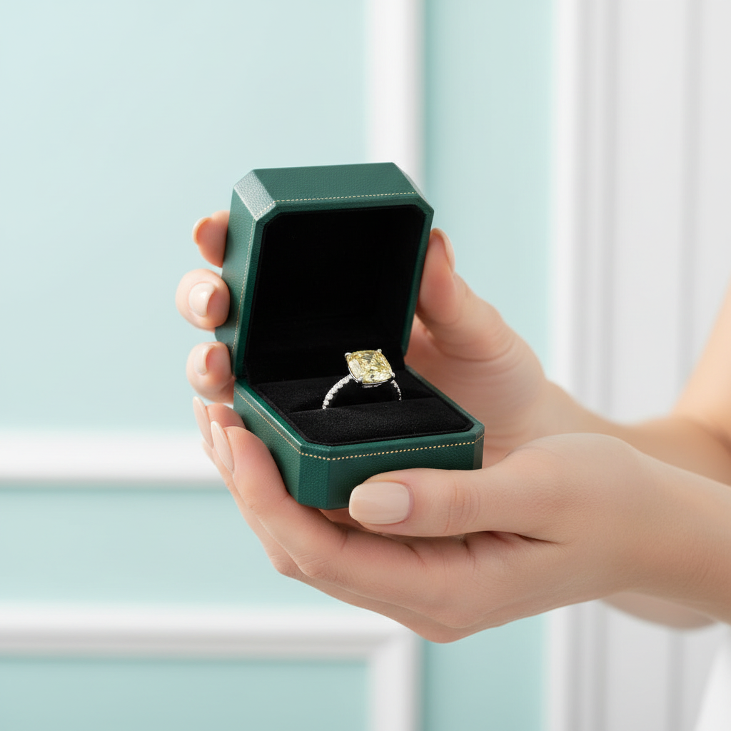 Cushion Cut 3.0 ct Yellow Sapphire Diamond Option Engagement Ring - Evani Naomi Jewelry