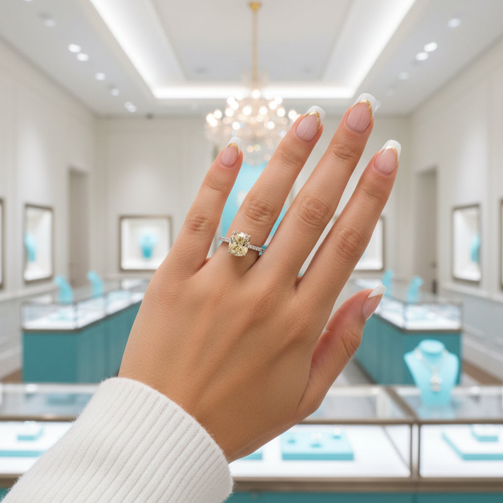 Cushion Cut 3.0 ct Yellow Sapphire Diamond Engagement Ring-Evani Jewelry