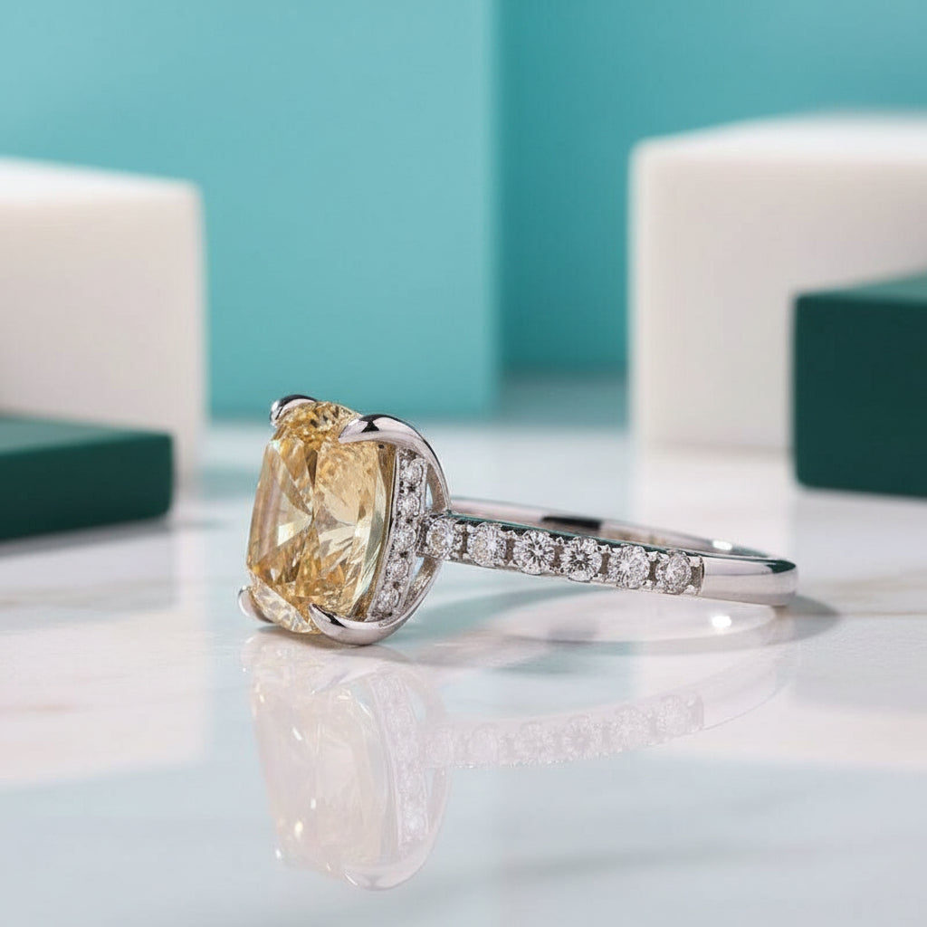 Cushion Cut 3.0 ct Yellow Sapphire Diamond Engagement Ring-Evani Jewelry