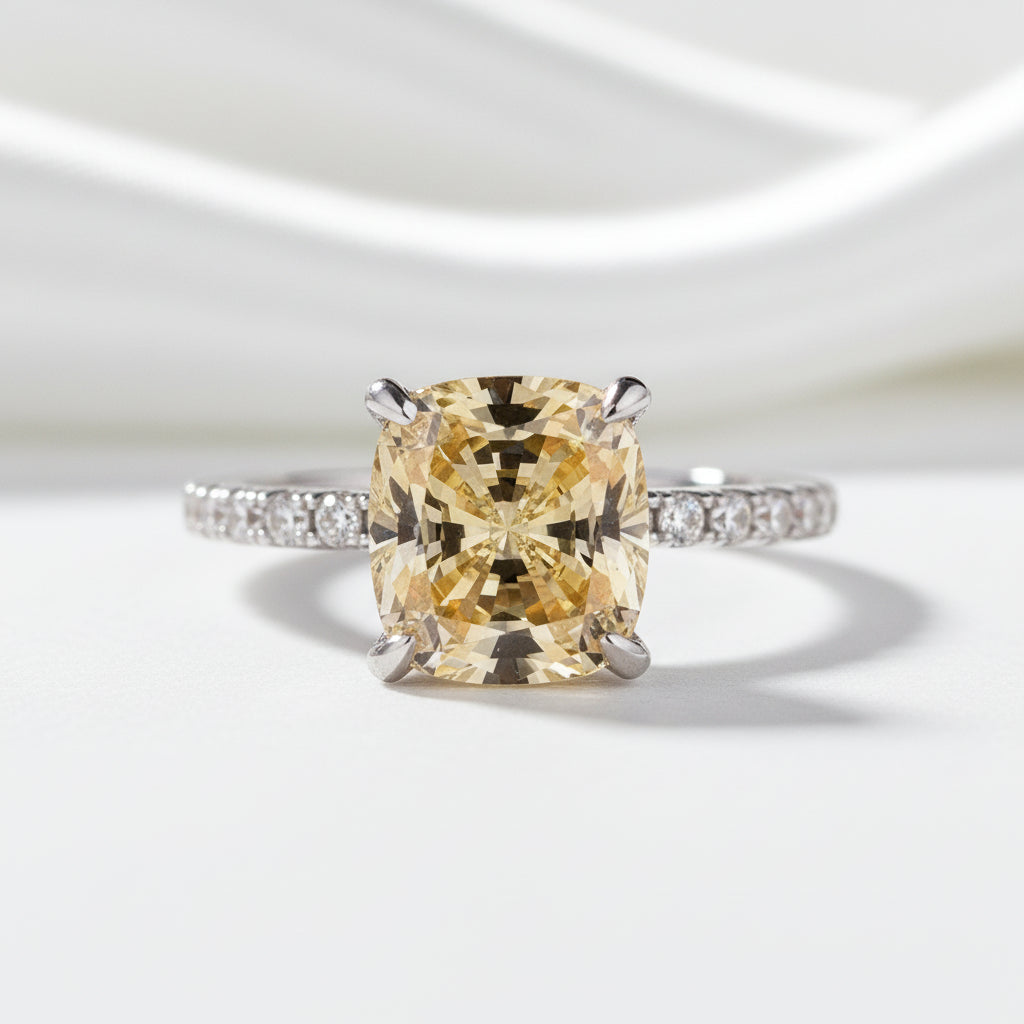 Cushion Cut 3.0 ct Yellow Sapphire Diamond Engagement Ring-Evani Jewelry