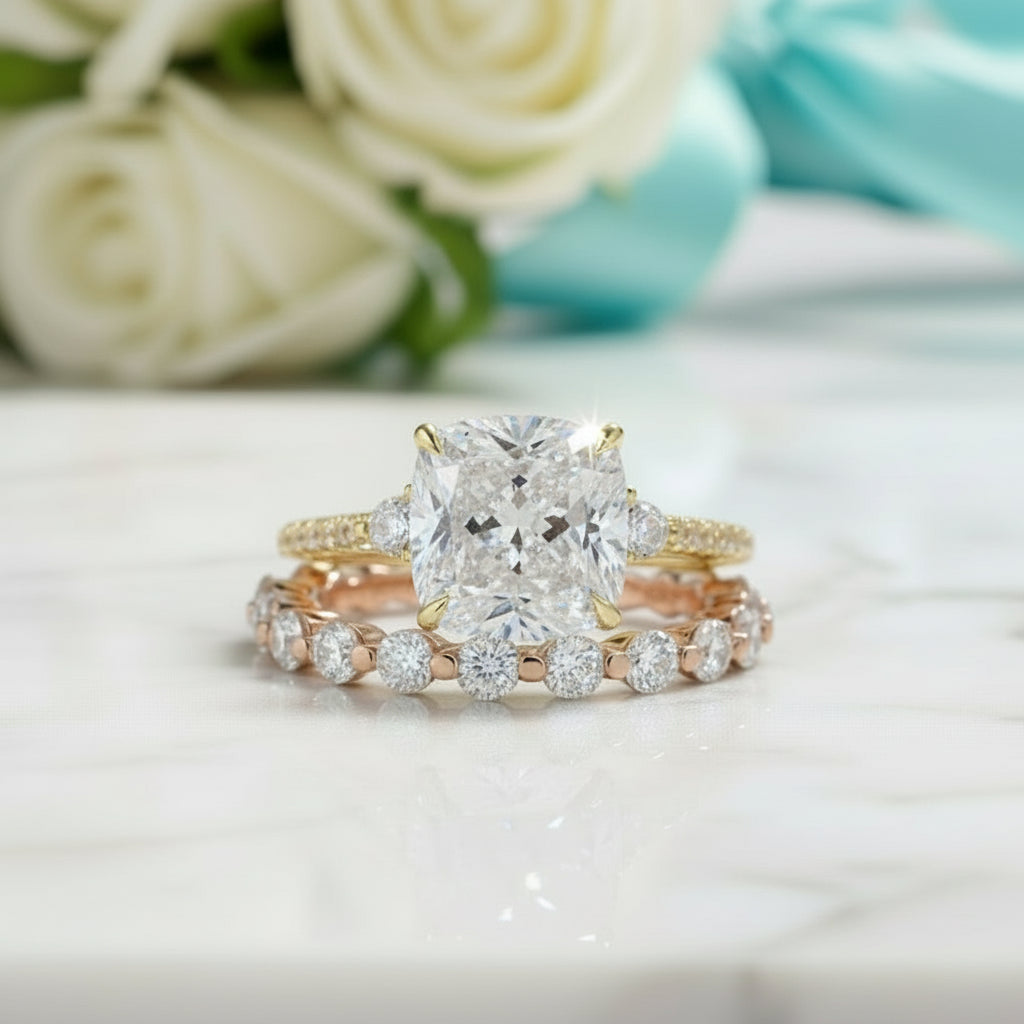 3.5ct Cushion Cut Diamond OptionBirthstone Bridal Set