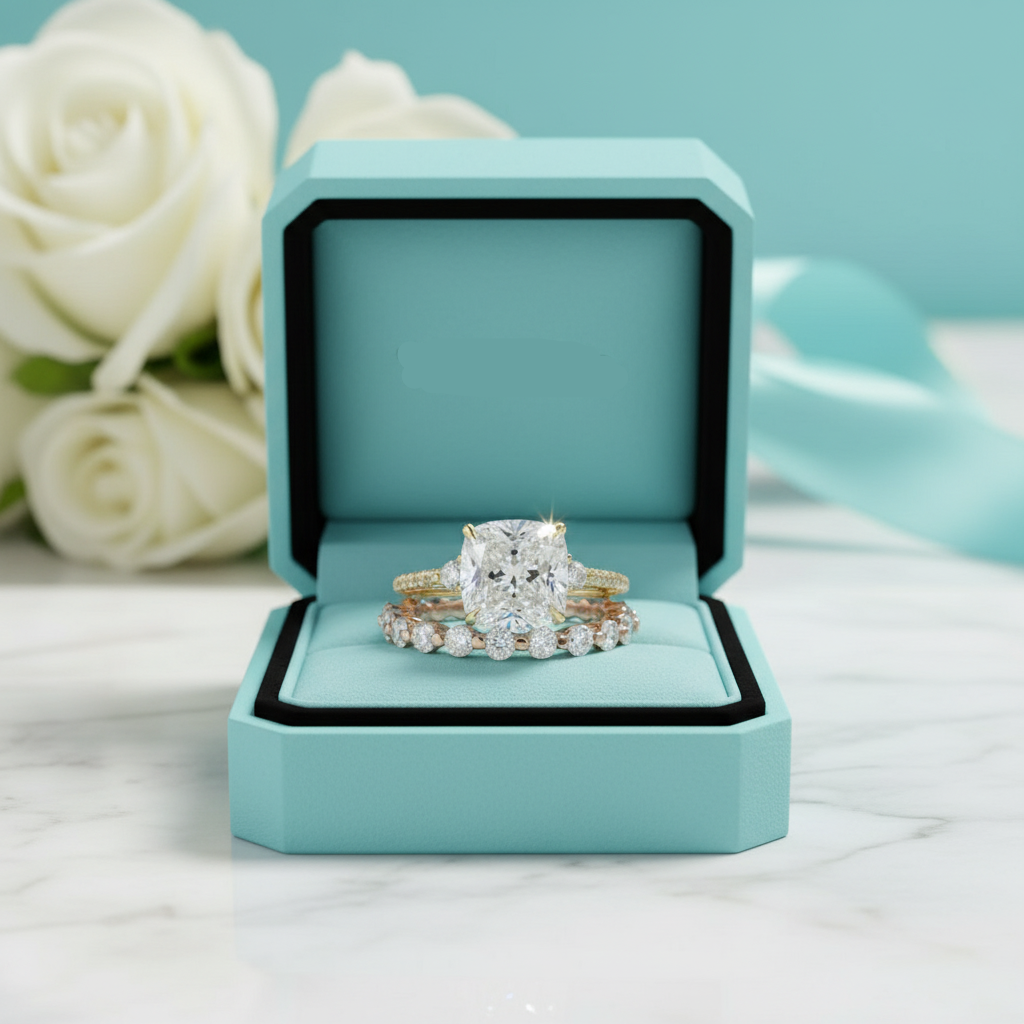 3.5ct Cushion Cut Diamond Birthstone Bridal Set-Evani Jewelry