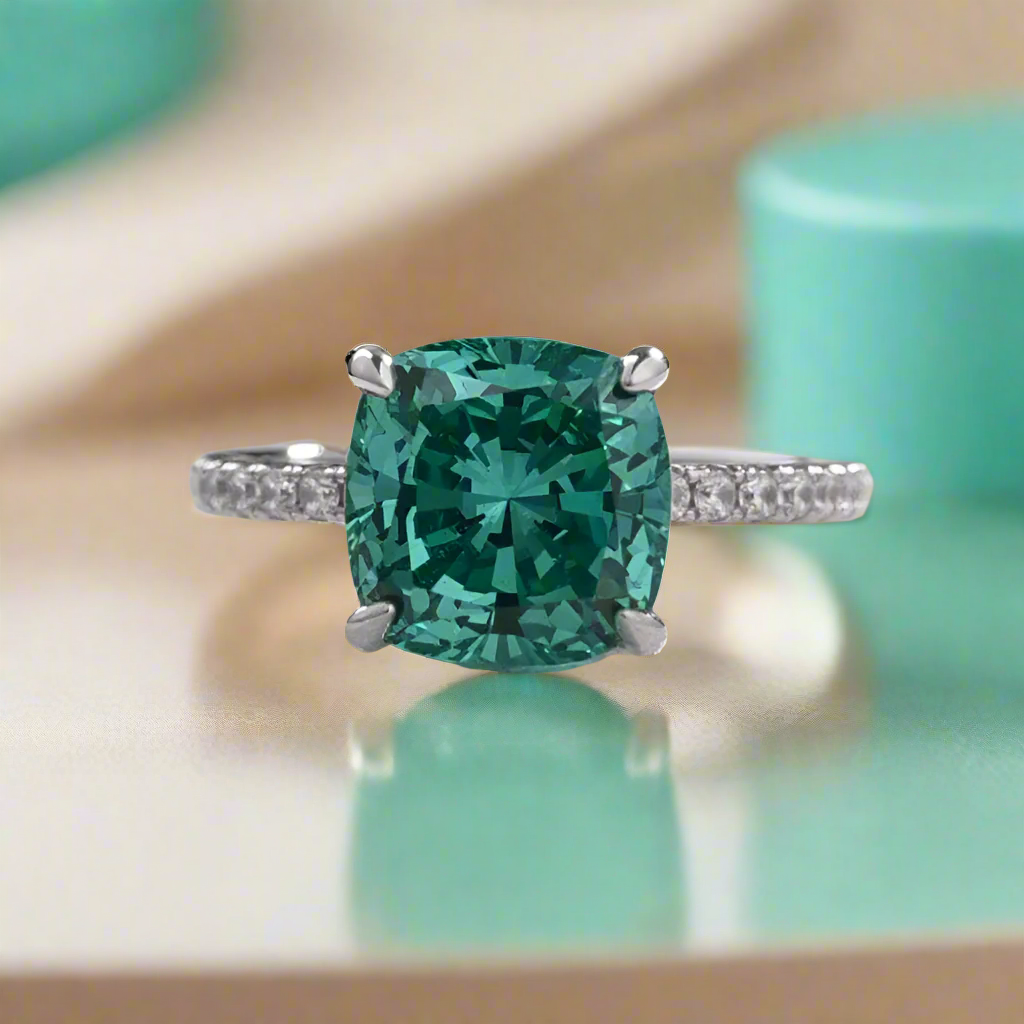 Cushion Cut 3.5 ct Paraiba Tourmaline Diamond Engagement Ring-Evani Naomi Jewelry