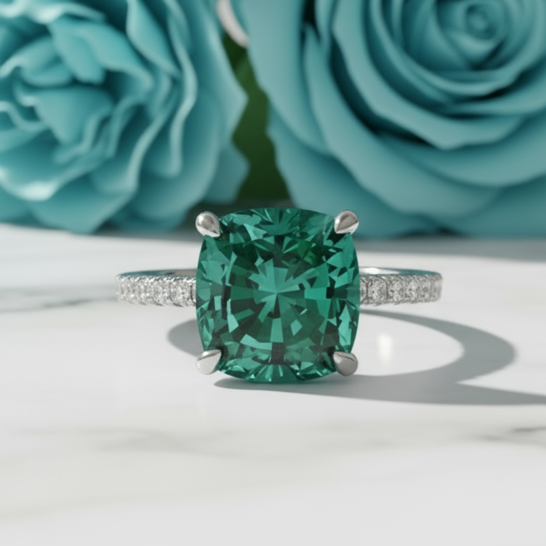 Cushion Cut 3.5 ct Paraiba Tourmaline Diamond Engagement Ring-Evani Naomi Jewelry