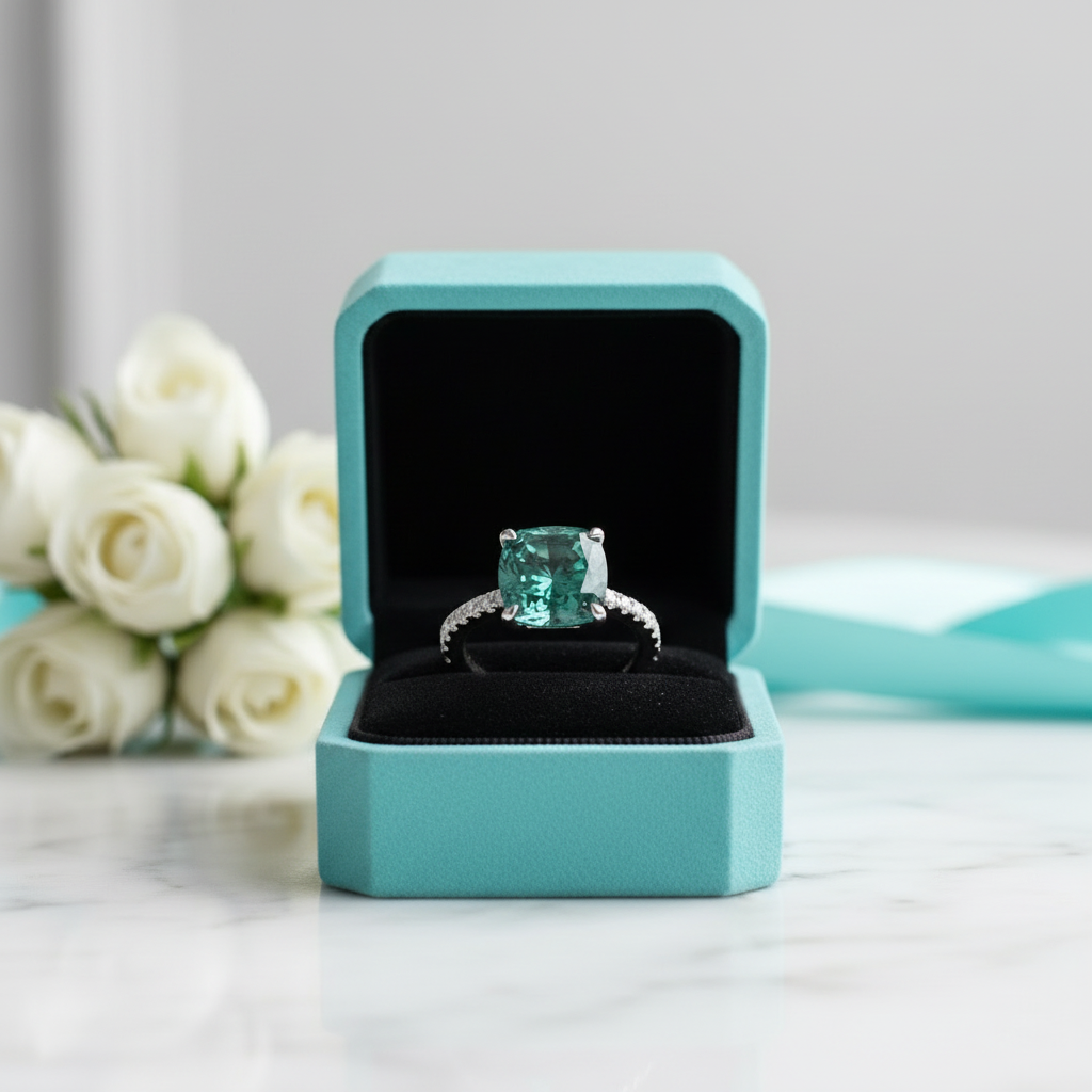 Cushion Cut 3.5 ct Paraiba Emerald Engagement Ring-Evani Jewelry