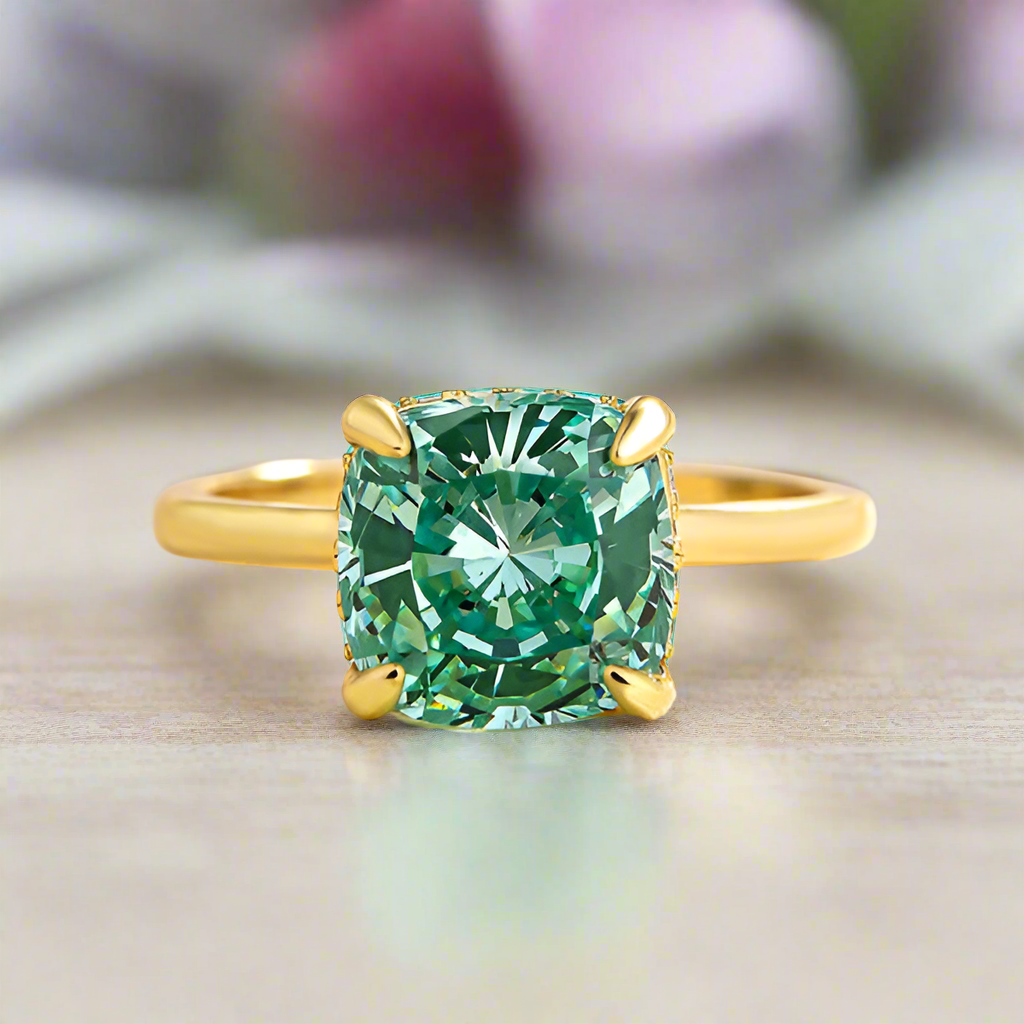 Cushion Cut 3.5 ct Paraiba Tourmaline Yellow Gold Engagement Ring-Evani Jewelry