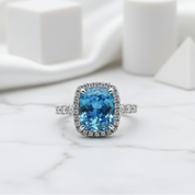 Cushion Cut 4.0ct Aquamarine with Halo Engagement Ring-Evani Jewelry