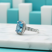 Cushion Cut 4.0ct Aquamarine with Halo Engagement Ring-Evani Jewelry