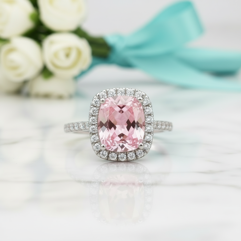 Cushion Cut 4.0ct Tourmaline with Halo Engagement Ring - Evani Naomi Jewelry