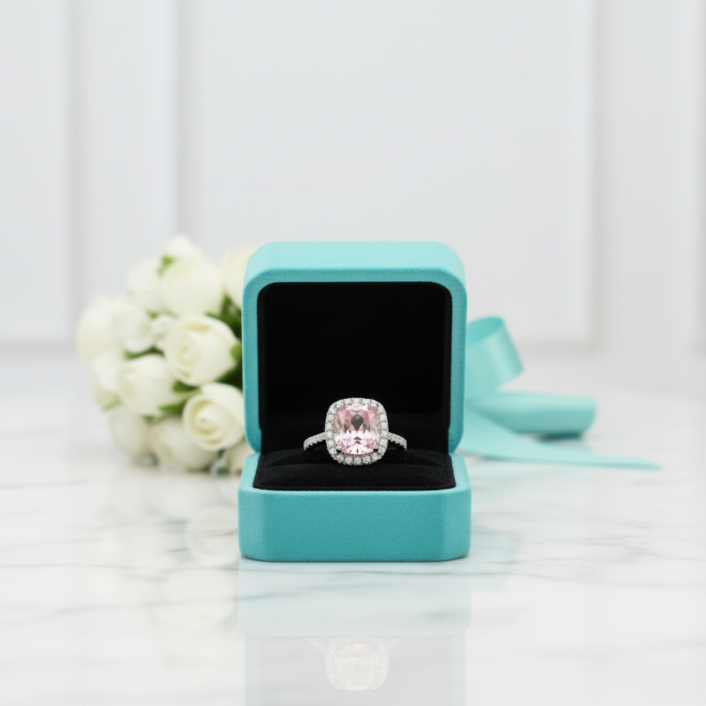 Cushion Cut 4.0ct Tourmaline with Halo Engagement Ring - Evani Naomi Jewelry