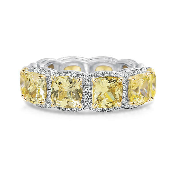 Cushion Cut 5.0ct Yellow Sapphire with Halo Wedding Band-Evani Naomi Jewelry
