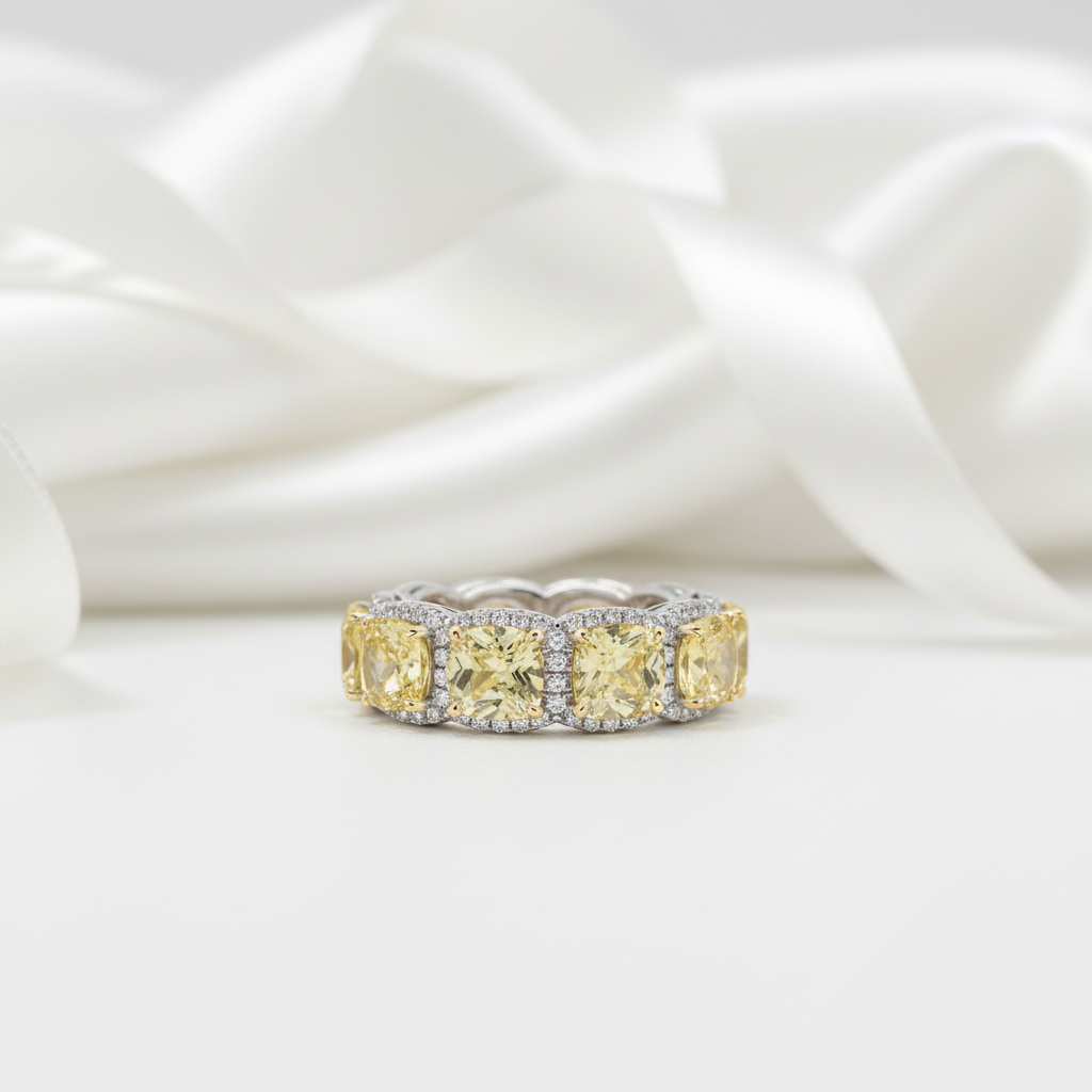 Cushion Cut 5.0ct Topaz with Halo Wedding Band