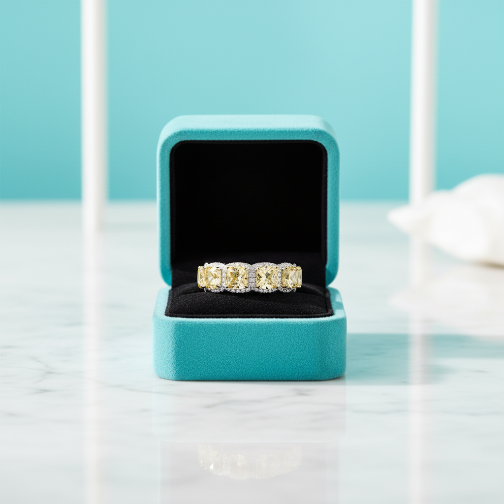 Cushion Cut 5.0ct Topaz with Halo Wedding Band - Evani Naomi Jewelry