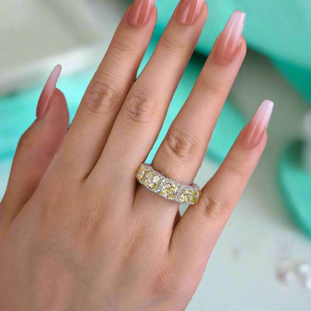 Cushion Cut 5.0ct Yellow Sapphire with Halo Wedding Band-Evani Naomi Jewelry