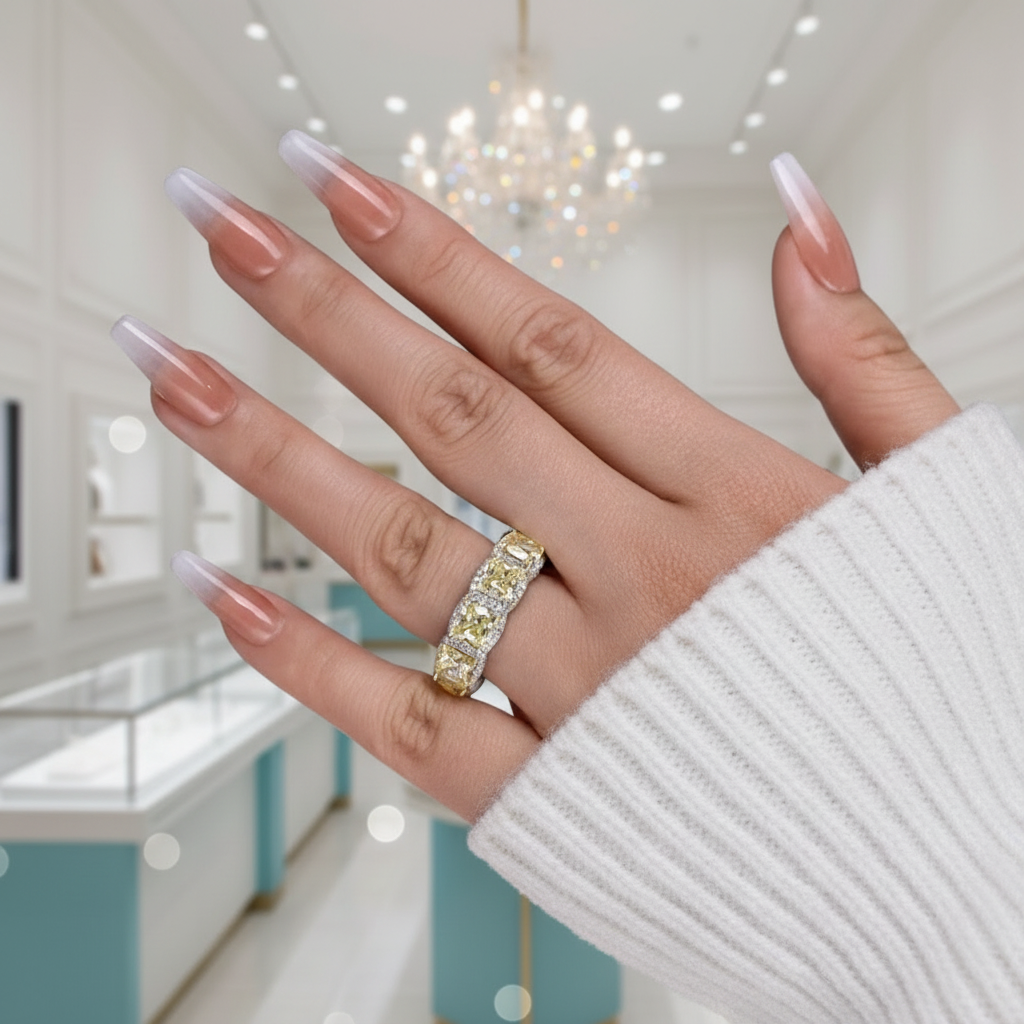 Cushion Cut 5.0ct Yellow Sapphire with Halo Wedding Band-Evani Jewelry