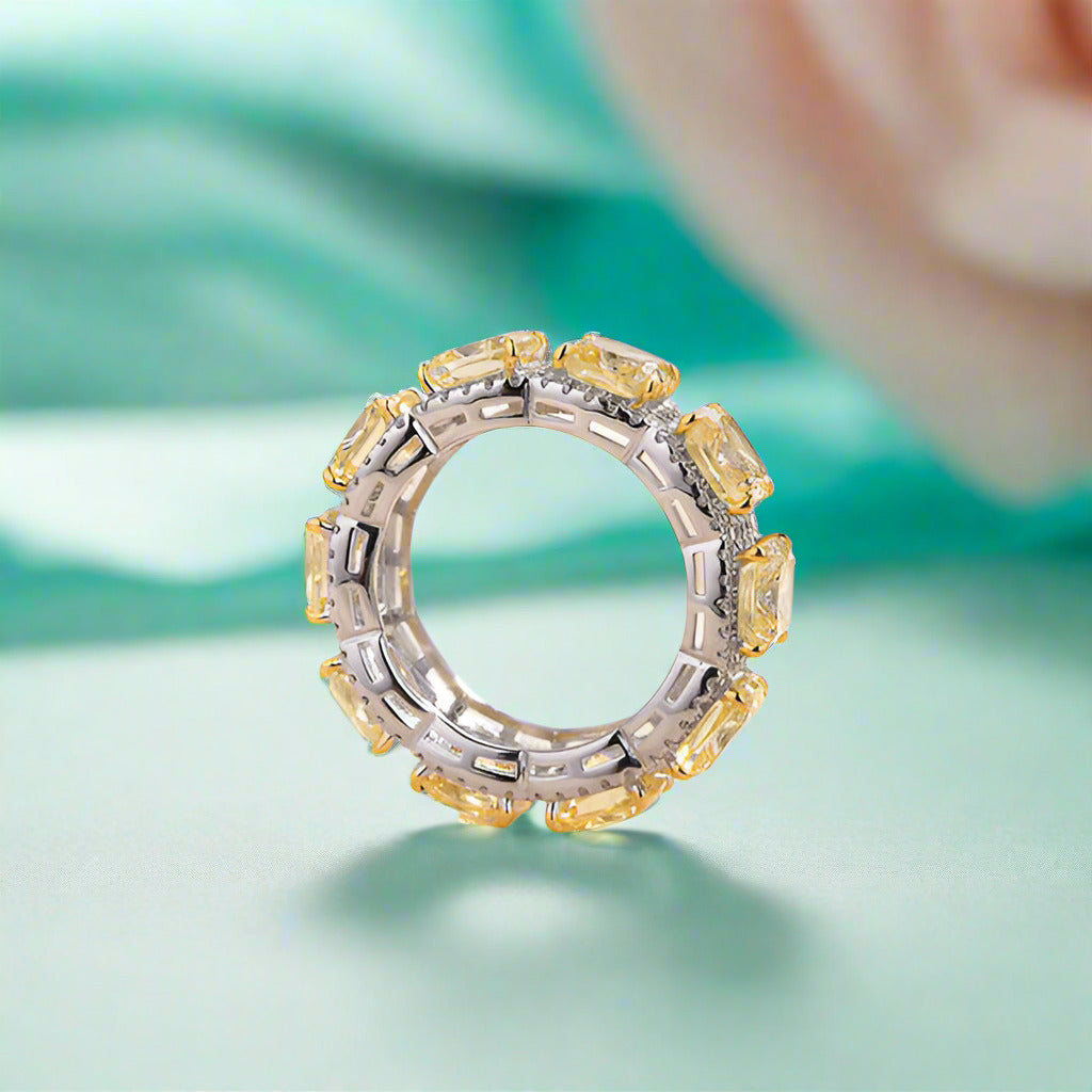 Cushion Cut 5.0ct Yellow Sapphire with Halo Wedding Band-Evani Naomi Jewelry