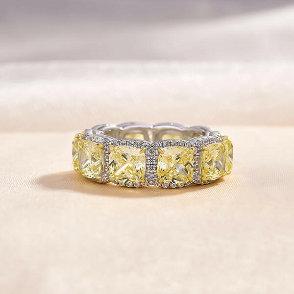 Cushion Cut 5.0ct Yellow Sapphire with Halo Wedding Band-Evani Naomi Jewelry