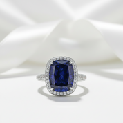 Cushion Cut 8.0ct Blue Sapphire with Halo Engagement Ring
