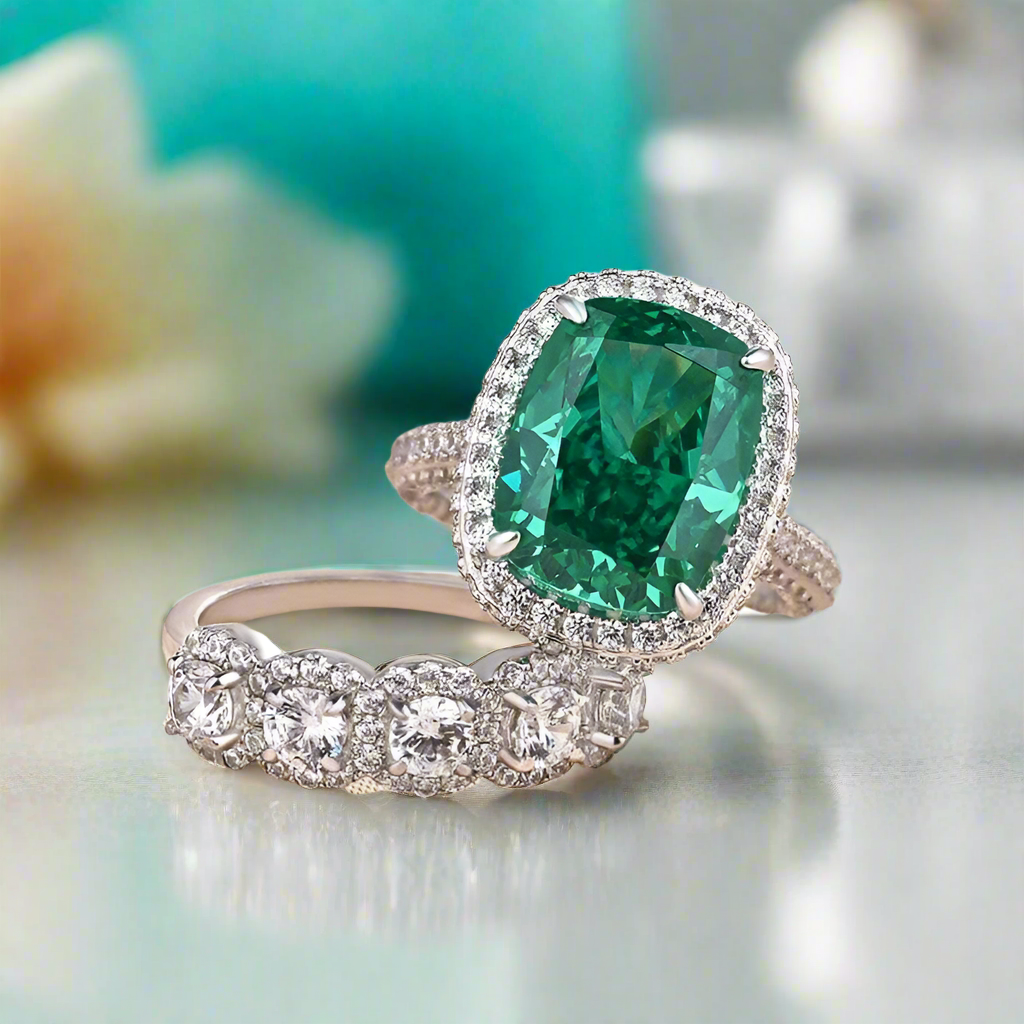 Cushion Cut 8.0ct Paraiba Tourmaline with Halo Bridal Set-Evani Naomi Jewelry