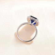Cushion Cut Blue Sapphire with Halo Engagement Ring-Evani Naomi Jewelry