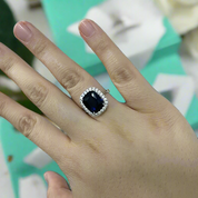 Cushion Cut Blue Sapphire with Halo Engagement Ring-Evani Naomi Jewelry