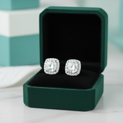 Cushion Cut Diamond Option14K White Gold Halo Stud Earrings - Evani Naomi Jewelry