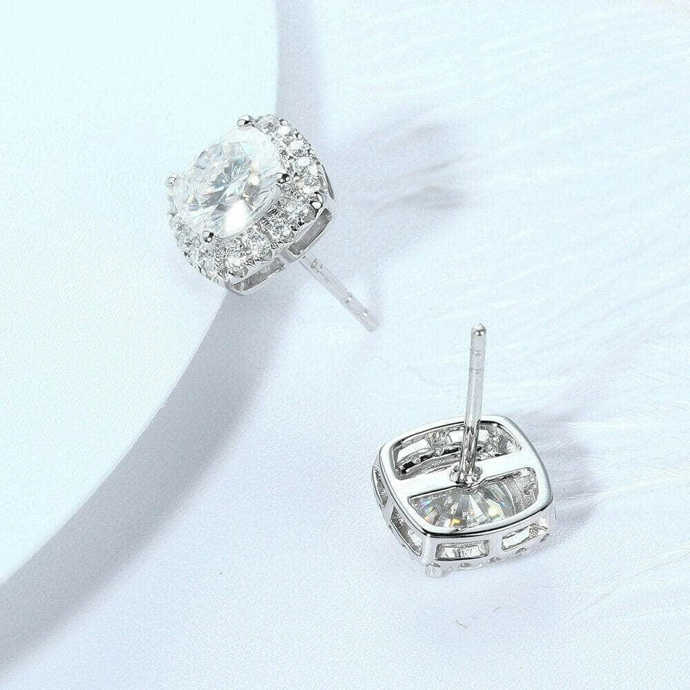 Cushion Cut Diamond 14K White Gold Halo Stud Earrings-Evani Naomi Jewelry