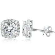 Cushion Cut Diamond 14K White Gold Halo Stud Earrings-Evani Naomi Jewelry