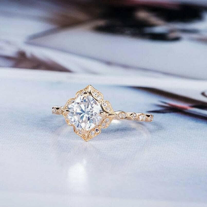 Cushion Cut Diamond Antique Milgrain Engagement Ring-Evani Naomi Jewelry