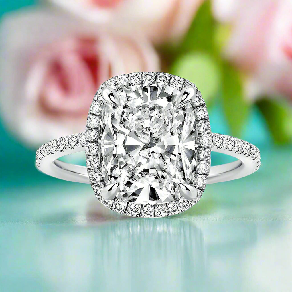 Cushion Cut Diamond with Halo Engagement Ring-Evani Naomi Jewelry