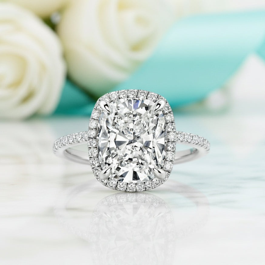 Cushion Cut Diamond with Halo Engagement Ring-Evani Jewelry