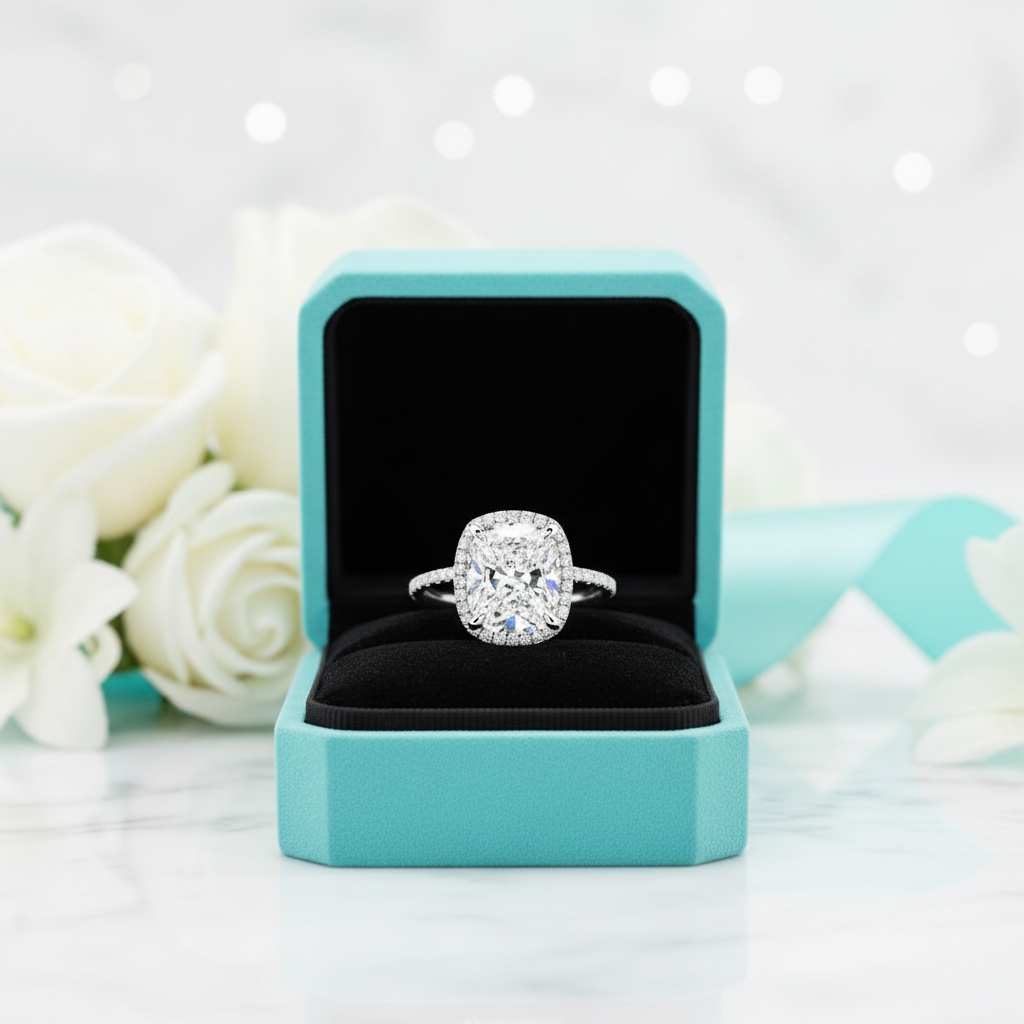 Cushion Cut Diamond with Halo Engagement Ring-Evani Jewelry