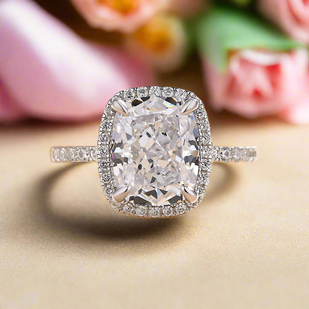 Cushion Cut Diamond with Halo Engagement Ring-Evani Naomi Jewelry