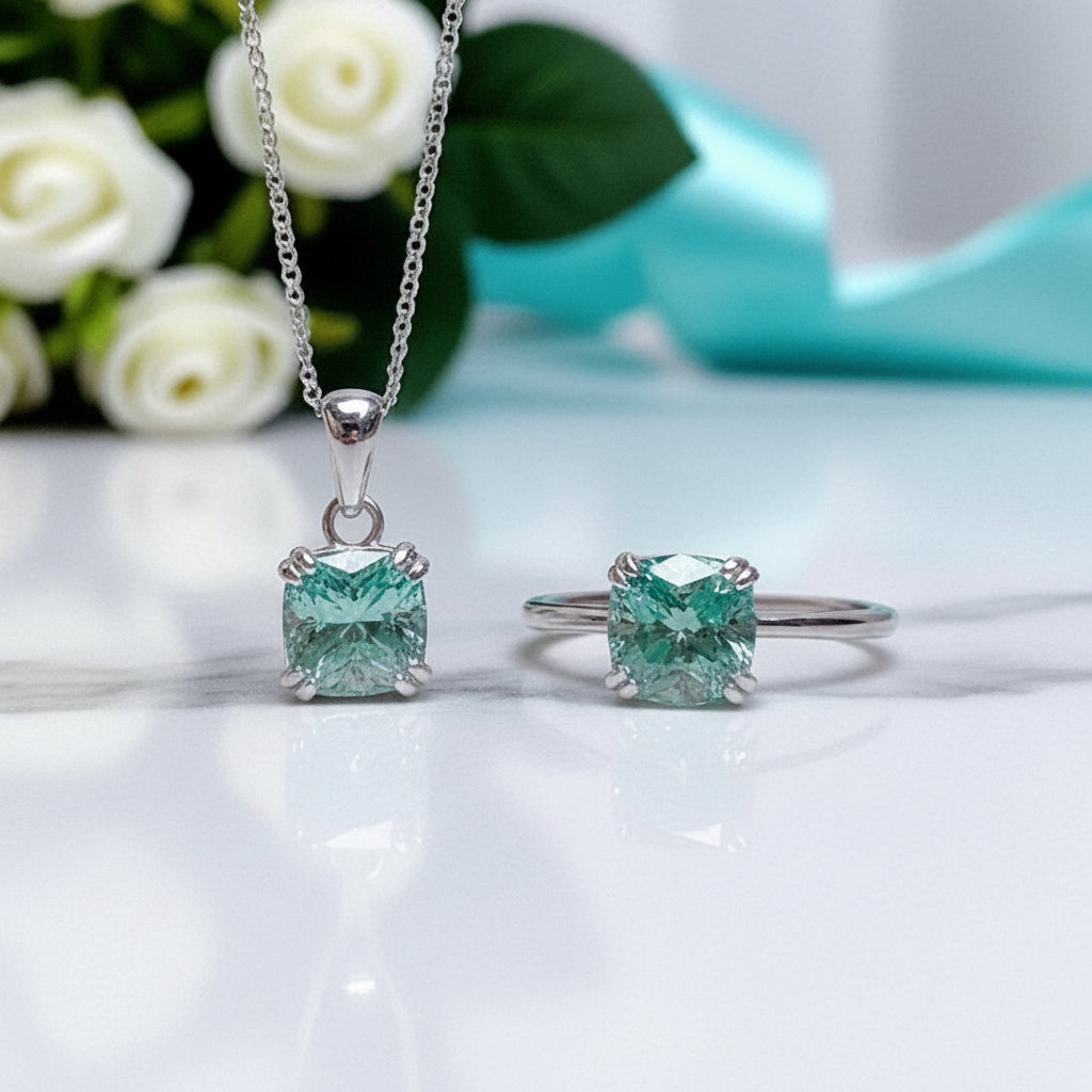 Cushion Cut Green Diamond Jewelry Set-Evani Jewelry