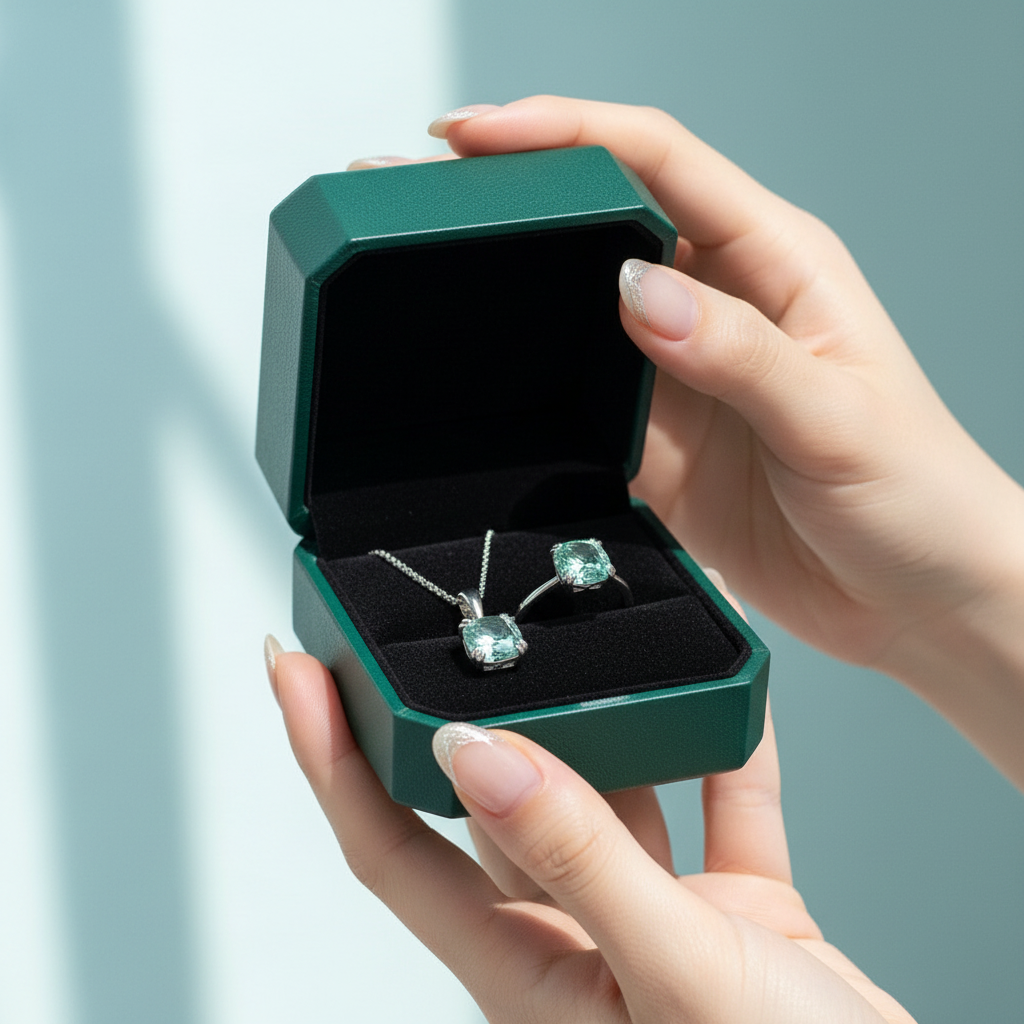 Cushion Cut Green Diamond Option Jewelry Set