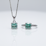 Cushion Cut Green Diamond Option Jewelry Set