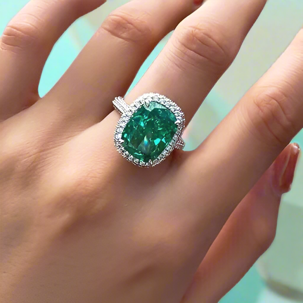 Cushion Cut Paraiba Tourmaline Diamond with Halo Engagement Ring-Evani Naomi Jewelry