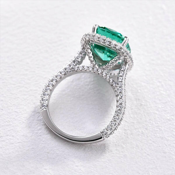 Cushion Cut Paraiba Tourmaline Diamond with Halo Engagement Ring-Evani Jewelry