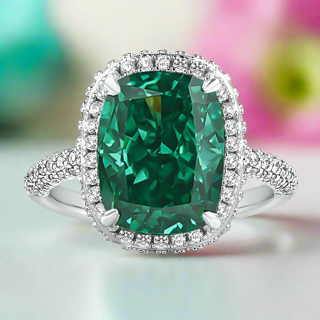 Cushion Cut Paraiba Tourmaline Diamond with Halo Engagement Ring-Evani Naomi Jewelry