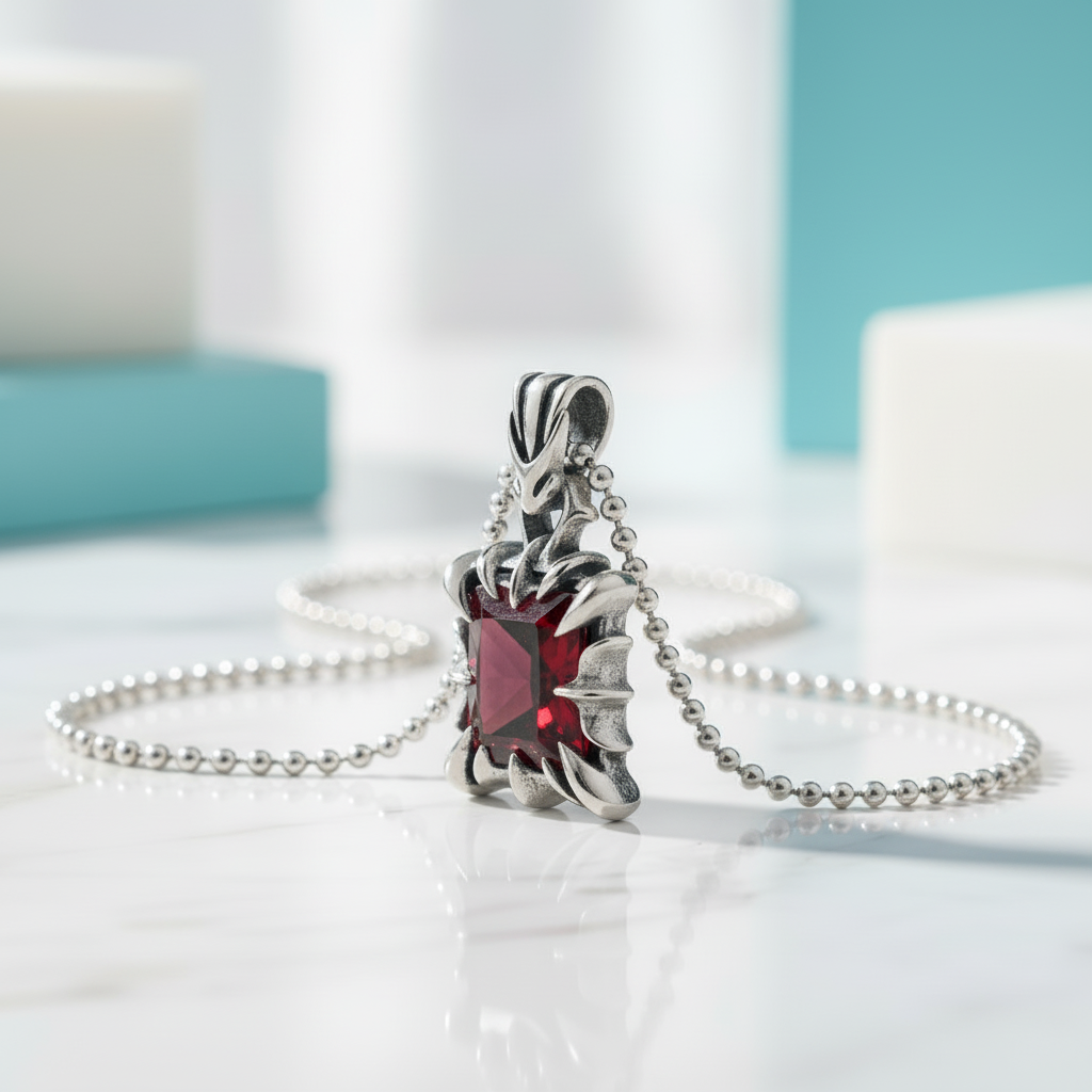 Cushion-cut Garnet Punk Necklace-Evani Jewelry